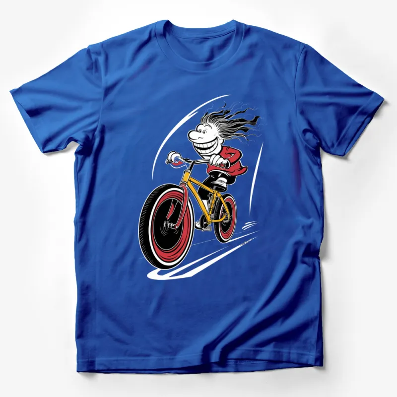 Unique Cycling T-Shirt, Cartoon Cyclist Graphic, Red and Black, Fun Bicycle Tee, Unisex Apparel Male T-Shirt