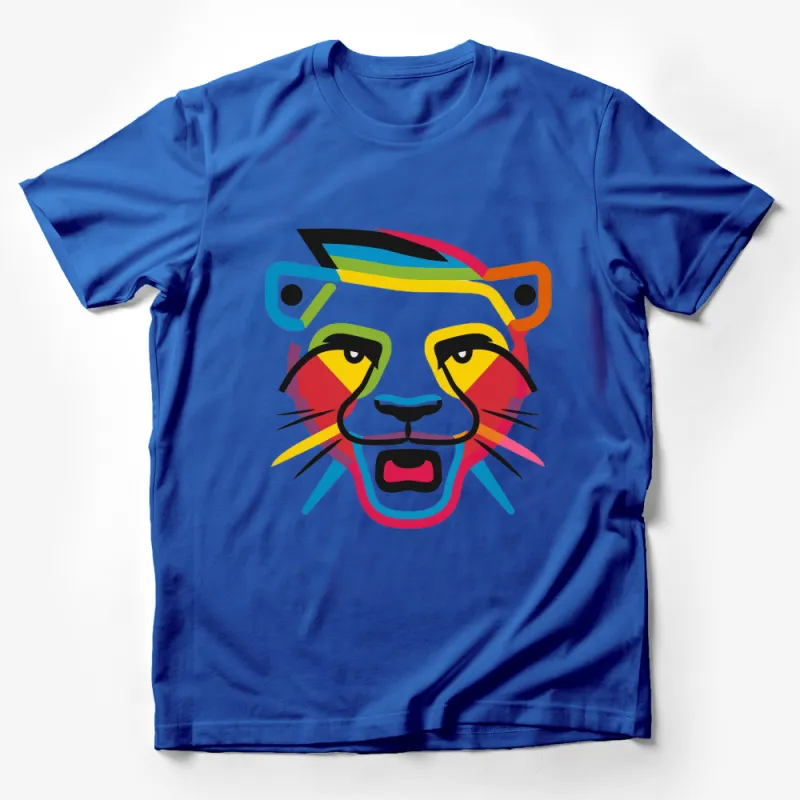 Colorful Abstract Lion Face T-Shirt, Modern Art Animal Graphic Tee, Unisex Adult Clothing Male T-Shirt