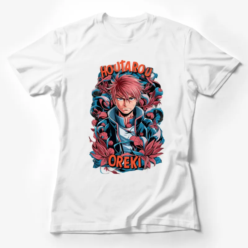 Houtarou Oreki Anime T-Shirt, Manga Character Red Hair, Floral Kimono Design Tee, Unique Manga Fan Gift Female T-Shirt