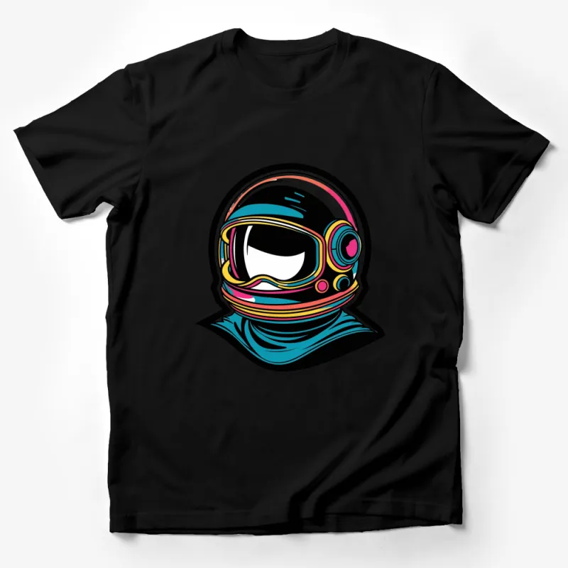 Retro Astronaut Helmet Graphic T-Shirt, Colorful Space Explorer Tee, Unisex Casual Wear Male T-Shirt