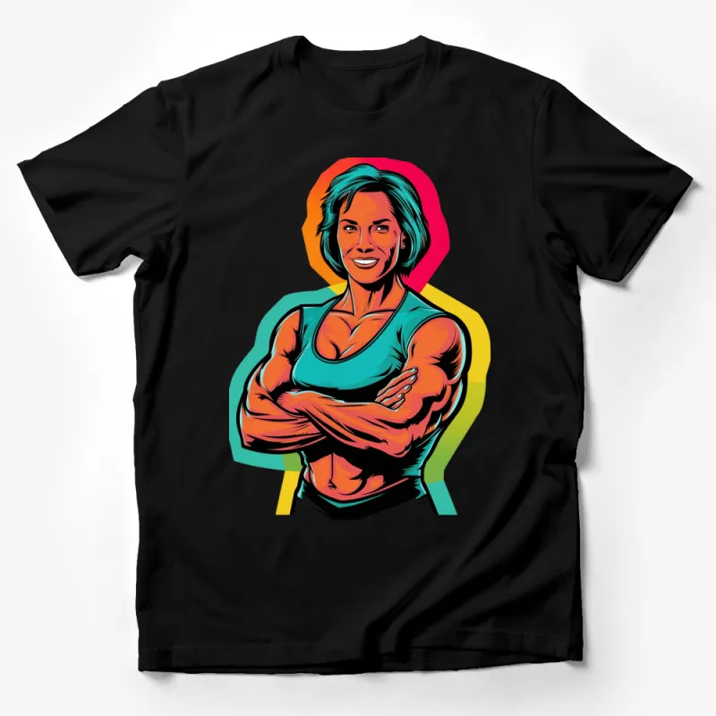 Colorful Strong Female Fitness Icon T-Shirt, Inspirational Workout Tee, Bodybuilding Woman Shirt Male T-Shirt