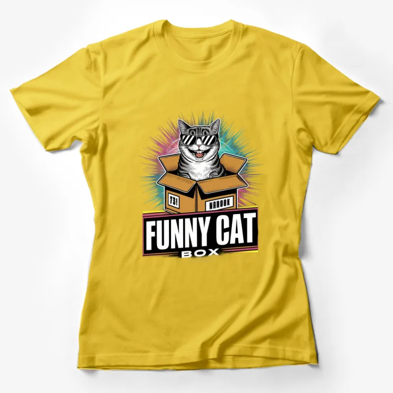 Funny Cat in Box T-Shirt, Cool Cat with Sunglasses Graphic Tee, Unisex Cat Lover Gift, Casual Summer Outfit Female T-Shirt