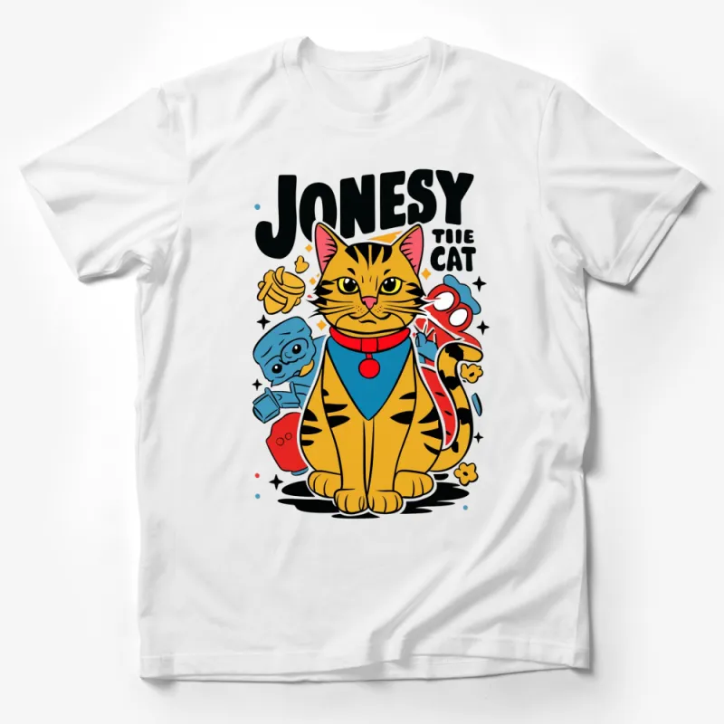 Jonesy The Cat T-Shirt, Cute Cartoon Cat Graphic Tee, Vibrant Kids and Adults Top Male T-Shirt