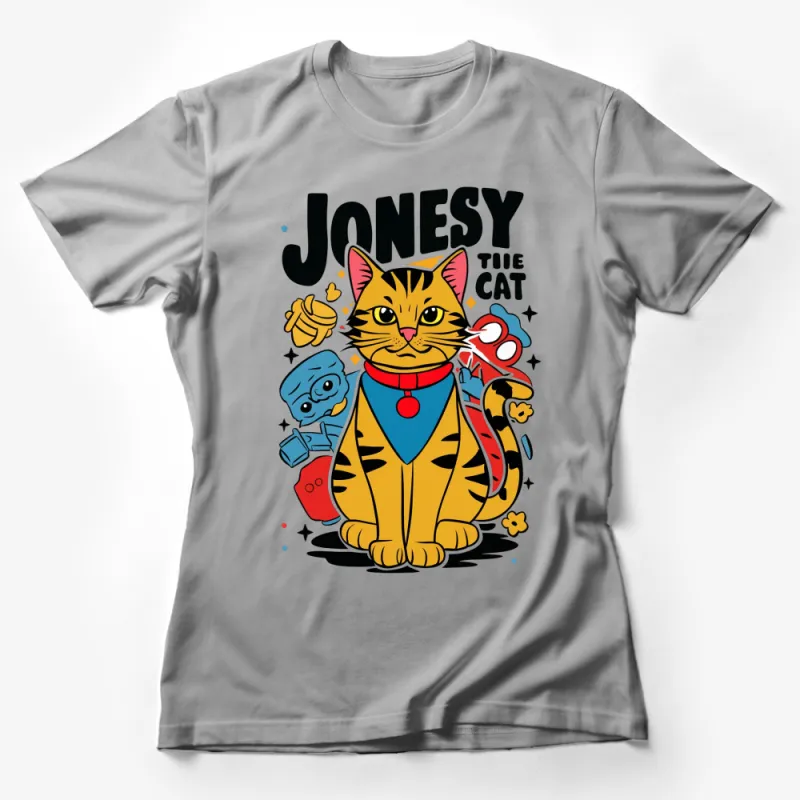 Jonesy The Cat T-Shirt, Cute Cartoon Cat Graphic Tee, Vibrant Kids and Adults Top Female T-Shirt