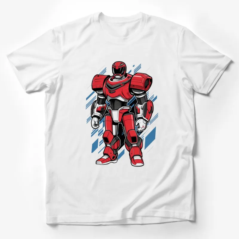 Red Robot Warrior T-Shirt, Futuristic Mech Design, Boys Graphic Tee, Unique Robot Apparel Male T-Shirt