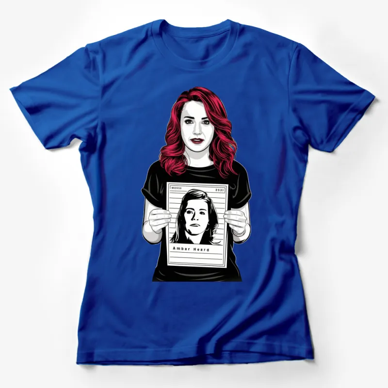 Women's Graphic T-Shirt with Red Hair Mugshot Design, Trendy Black Tee, Unique Fashion Illustration Female T-Shirt