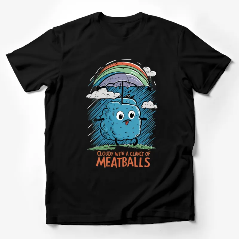 Cloudy With A Chance Of Meatballs T-Shirt, Cute Cartoon Cloud and Rainbow Tee, Unique Graphic Shirt for All Ages Male T-Shirt