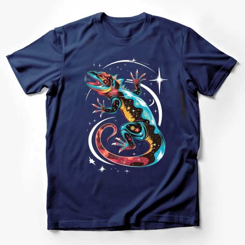 Cosmic Salamander T-Shirt, Colorful Space Animal Graphic Tee, Unisex Fashion Top Male T-Shirt