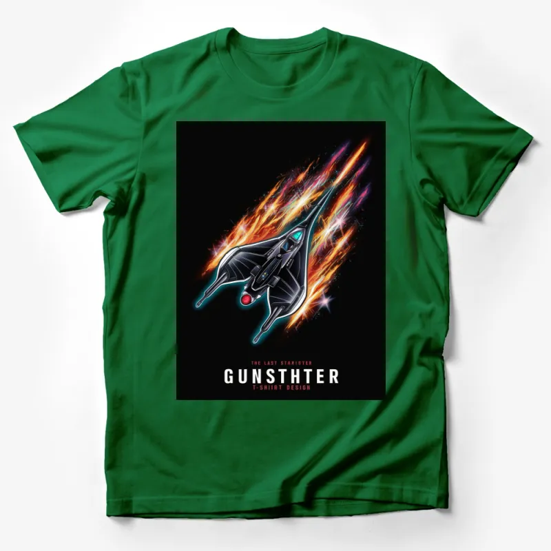 Retro Sci-Fi Spaceship T-Shirt, Colorful Spacecraft Graphic Tee, Vintage-inspired Alien Ship Design Male T-Shirt