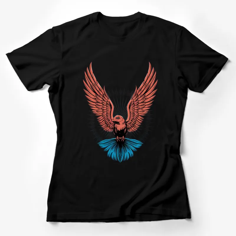 Winged Phoenix Graphic T-Shirt, Colorful Mythical Bird Design, Unisex Apparel Female T-Shirt