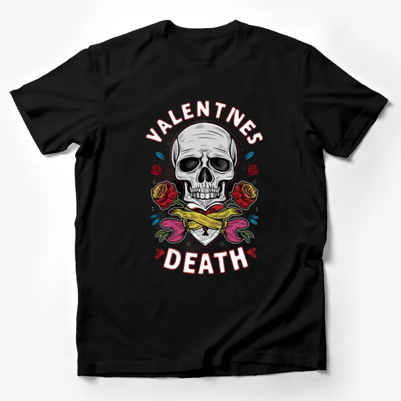 Gothic Valentine's Skull T-Shirt, Red Roses and Heart Tattoo Design, Unisex Graphic Tee Male T-Shirt