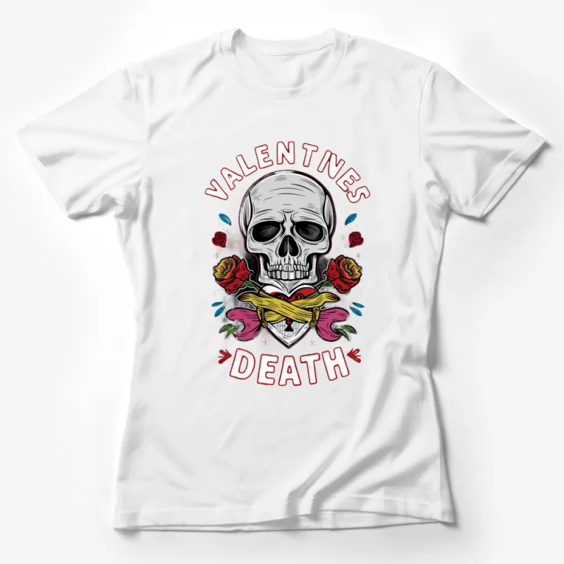 Gothic Valentine's Skull T-Shirt, Red Roses and Heart Tattoo Design, Unisex Graphic Tee Female T-Shirt