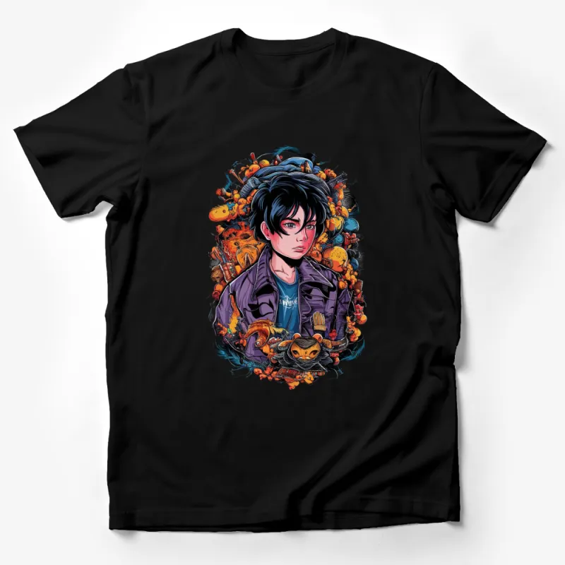 Anime Inspired Colorful Fantasy Art T-Shirt, Vibrant Character Print, Unique Graphic Tee for Teens and Adults Male T-Shirt