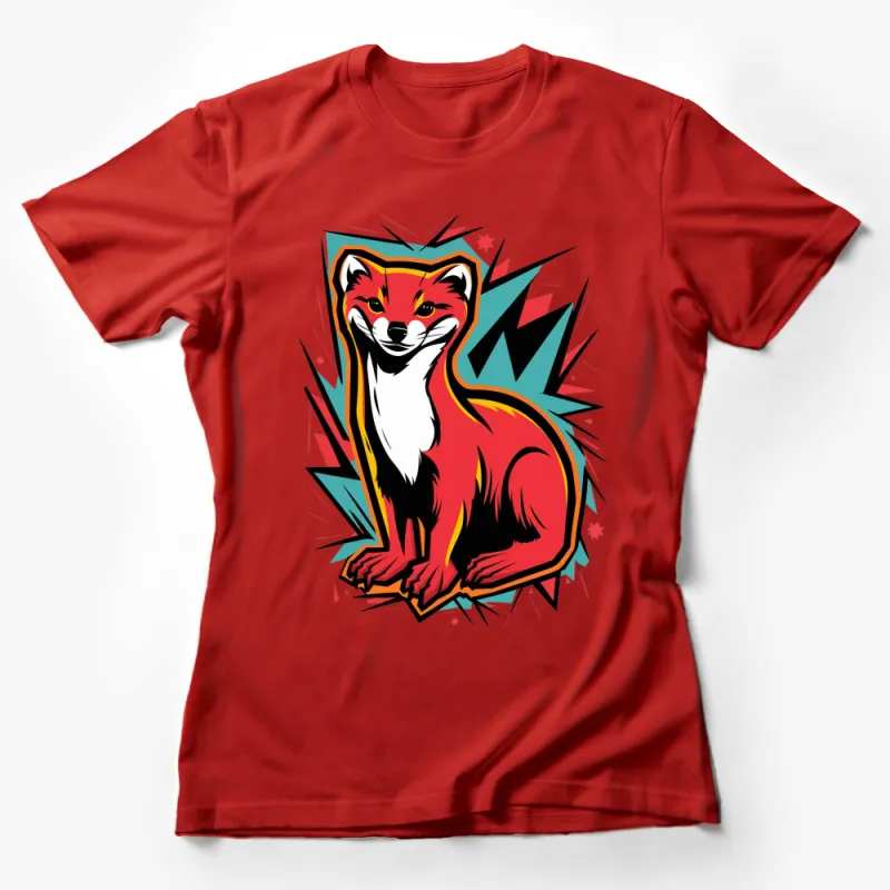 Vibrant Red Fox Graphic T-Shirt, Bold Animal Art Tee, Colorful Unisex Fashion Top Female T-Shirt