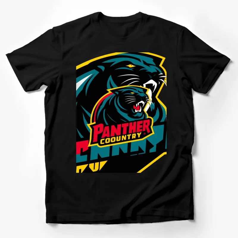 Panther Country Graphic T-Shirt, Bold Black and Yellow Design, Sports Team Inspired Casual Wear Male T-Shirt