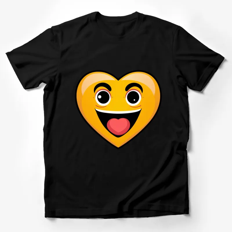 Heart Shaped Emoji Face T-Shirt, Cute Love Smile Graphic Tee, Unisex Yellow Shirt Male T-Shirt