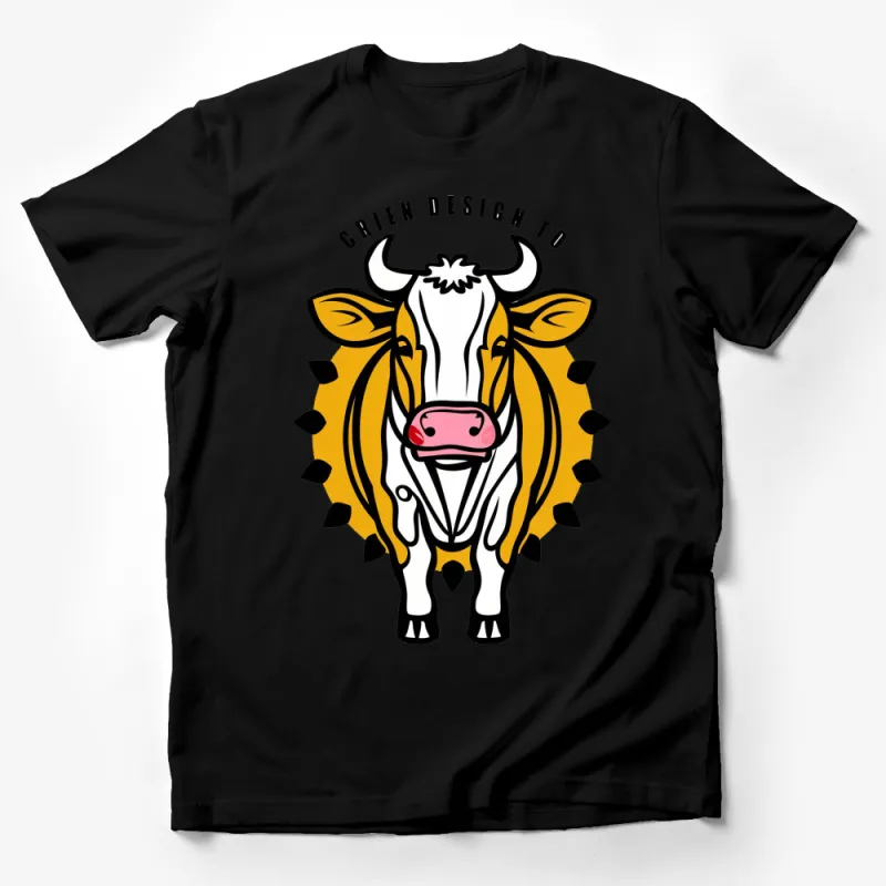 Unique Cow Print T-Shirt, Bold Yellow and Black Graphic, Farm Animal Lovers Tee Male T-Shirt