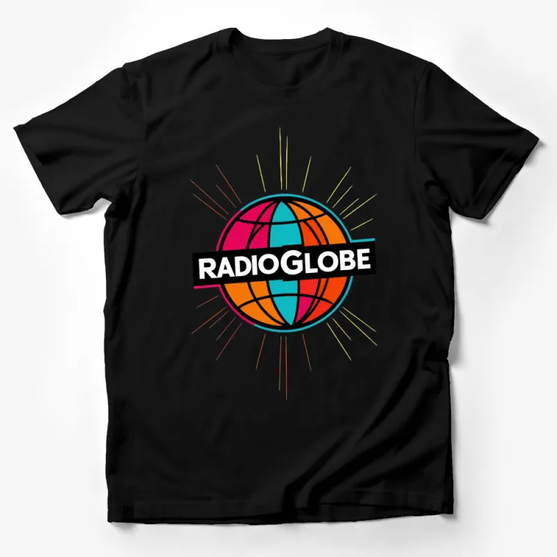 Radioglobe Graphic T-Shirt, Colorful Globe Design, Retro Style Tee, Unisex Male T-Shirt