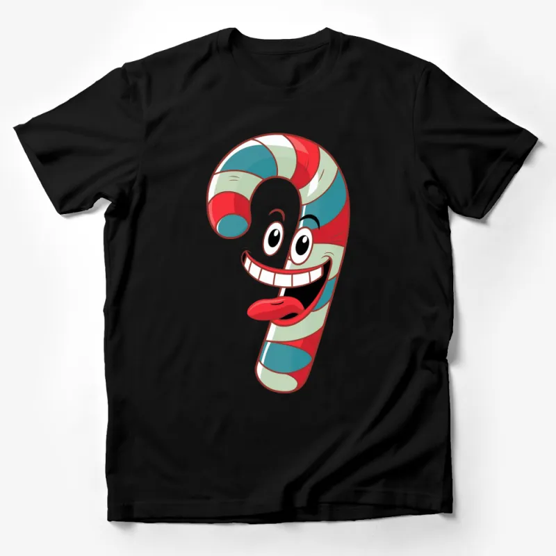 Colorful Cartoon Candy Cane T-Shirt, Funny Christmas Tee, Holiday Gift Idea, Unisex Graphic Shirt for All Ages Male T-Shirt