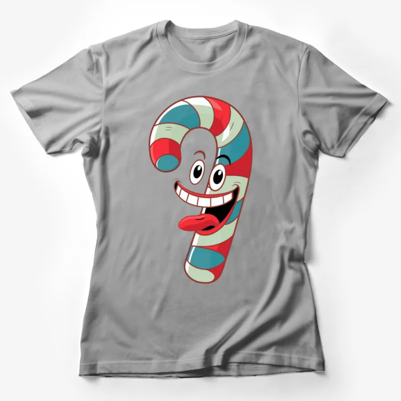 Colorful Cartoon Candy Cane T-Shirt, Funny Christmas Tee, Holiday Gift Idea, Unisex Graphic Shirt for All Ages Female T-Shirt