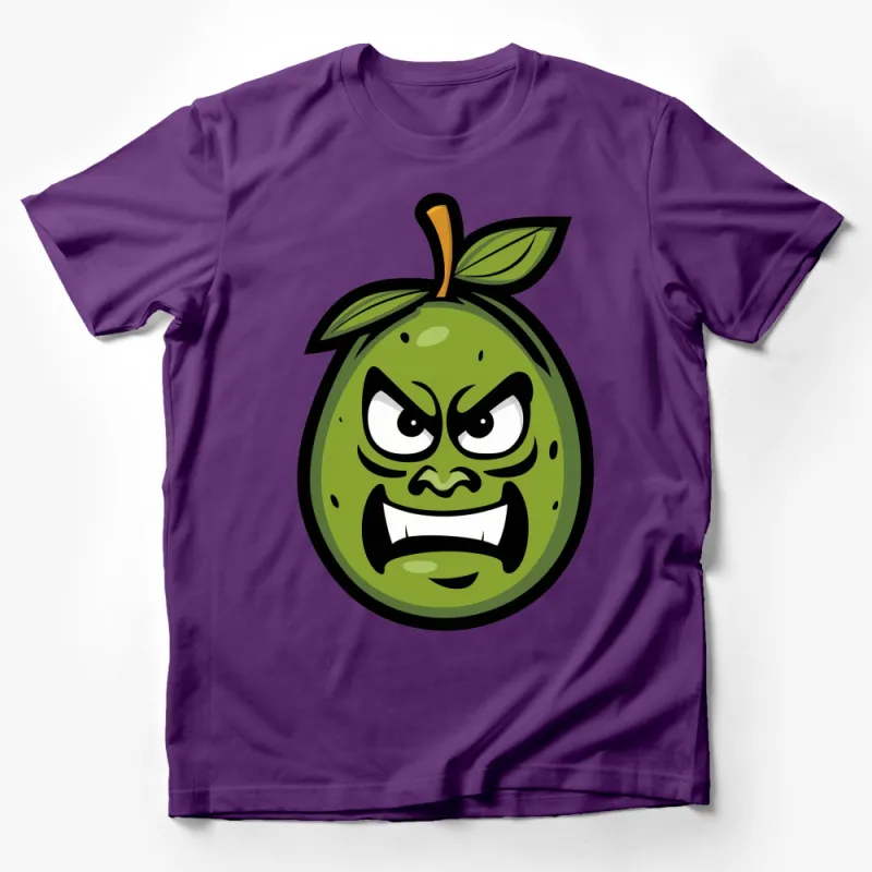 Angry Green Apple Cartoon Graphic T-Shirt, Funny Fruit Face Unisex Tee, Unique Gift Idea Male T-Shirt