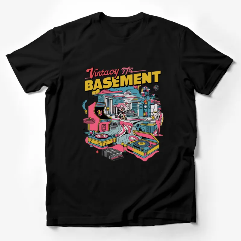 Vintage 70s Basement Funky Retro Design T-Shirt, Colorful Music Lover Tee, Unique Graphic Unisex Shirt Male T-Shirt