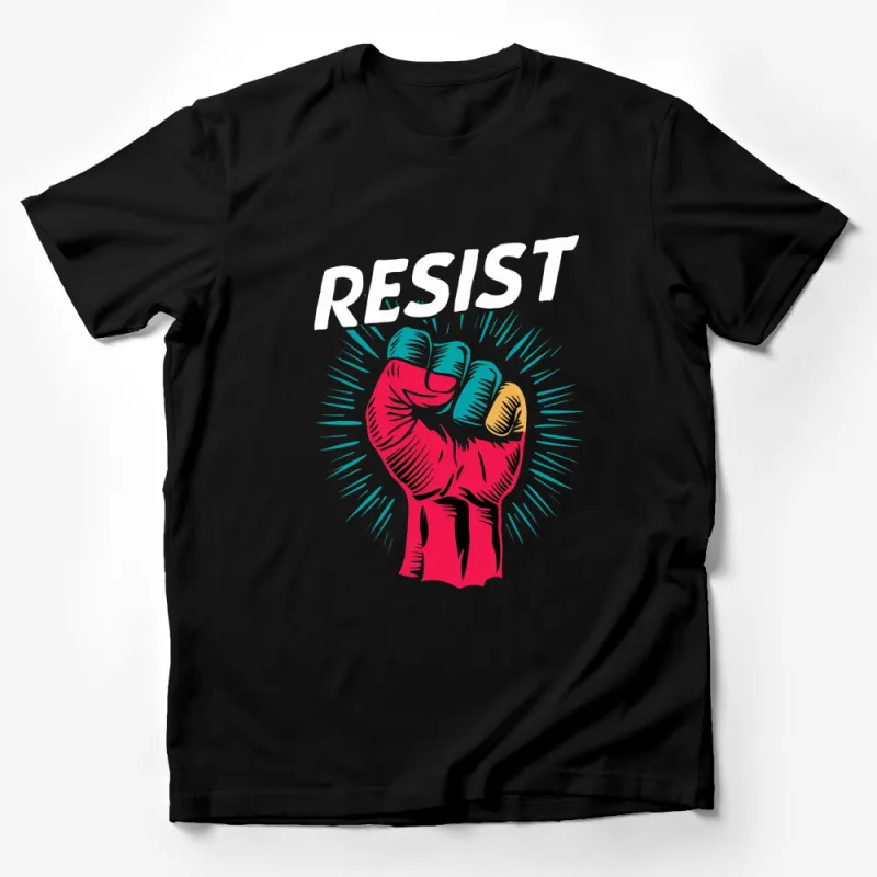 Resist Fist Graphic Print T-Shirt, Bold Colorful Statement Tee, Unisex Activism Apparel Male T-Shirt