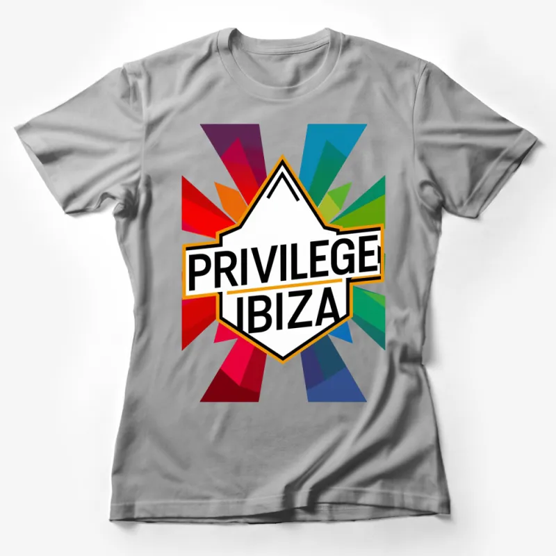 Colorful Privilege Ibiza Logo T-Shirt, Unisex Travel Party Top, Bold Graphic Tee, Summer Festival Clothing Female T-Shirt