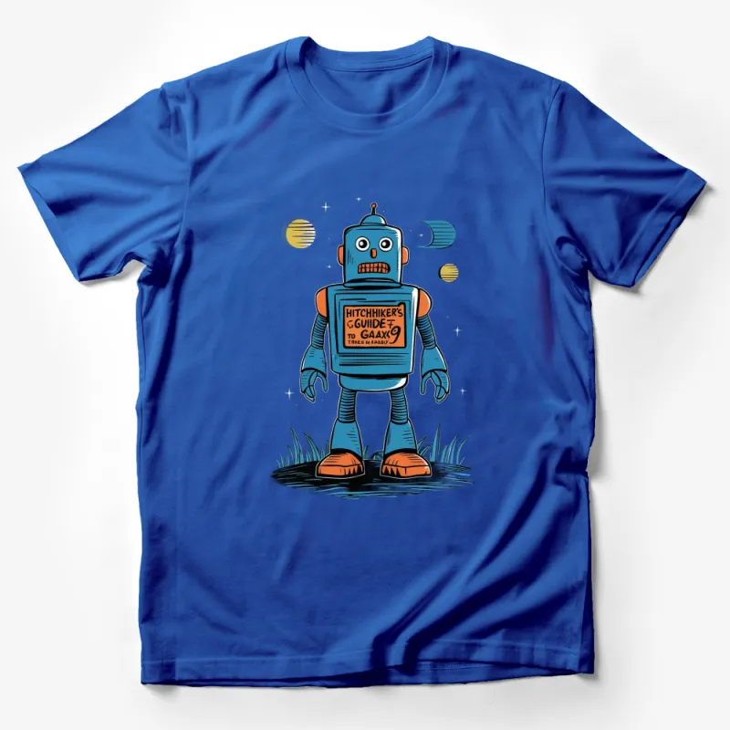 Vintage Robot T-Shirt, Hitchhiker's Guide Galaxy Theme, Retro Sci-Fi Apparel Male T-Shirt