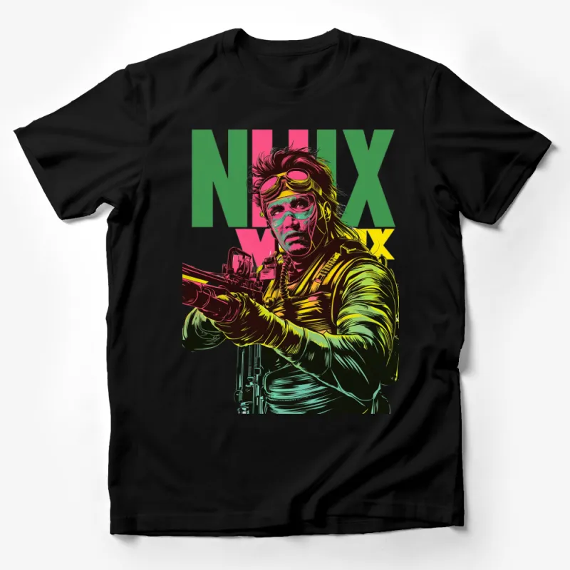 Cyberpunk Soldier Art T-Shirt, Colorful Sci-Fi Warrior Graphic Tee, Men's Bold Streetwear, Unique Fashion Design Male T-Shirt