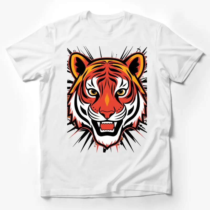 Vibrant Tiger Face T-Shirt, Bold Colorful Graphic Tee, Unisex Animal Print Top, Wild Jungle Theme Apparel Male T-Shirt