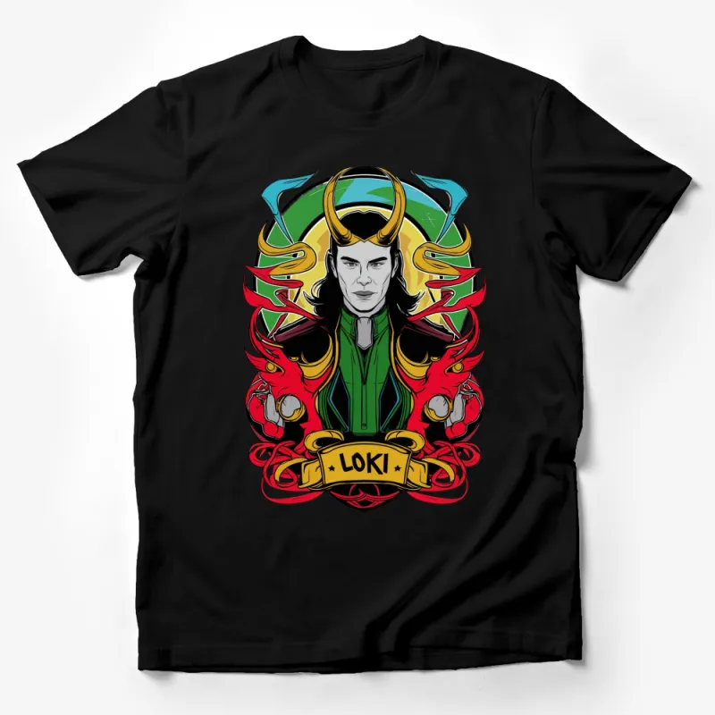 Loki Inspired Graphic T-Shirt, Marvel Comics Character, Colorful Superhero Art Tee Male T-Shirt