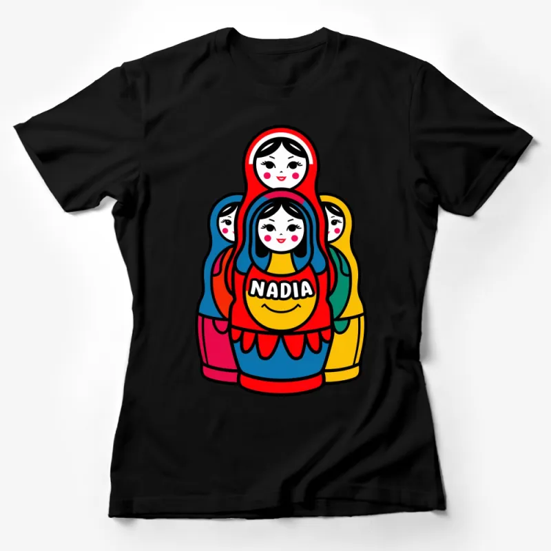 Colorful Nadia Matryoshka Doll Graphic Tee, Traditional Russian Nesting Dolls T-Shirt, Folk Art Inspired Apparel Female T-Shirt