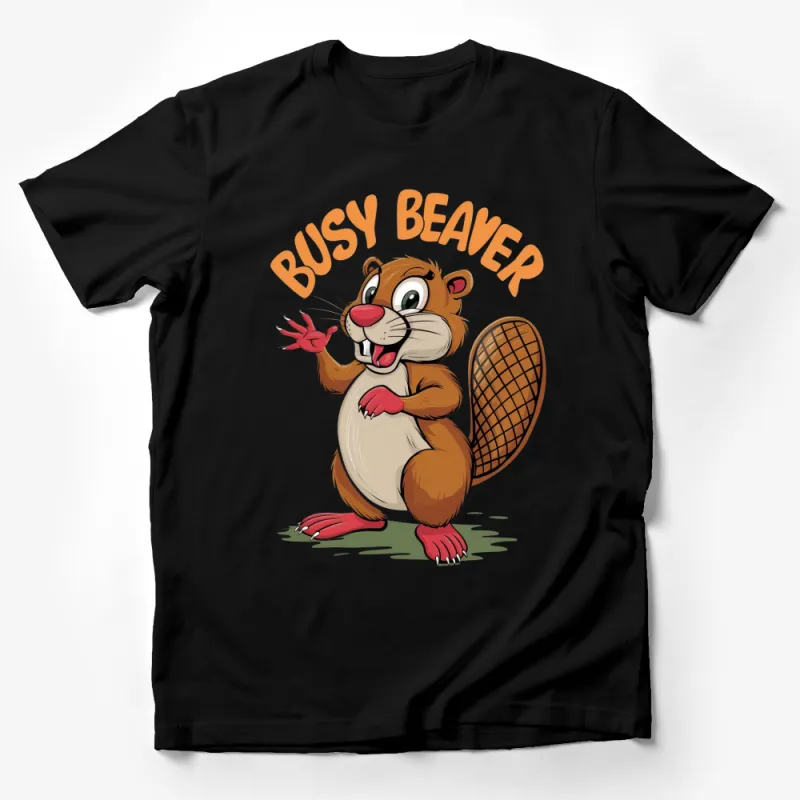 Busy Beaver Cartoon Graphic T-Shirt, Cute Animal Design Tee, Unisex Casual Wear Male T-Shirt