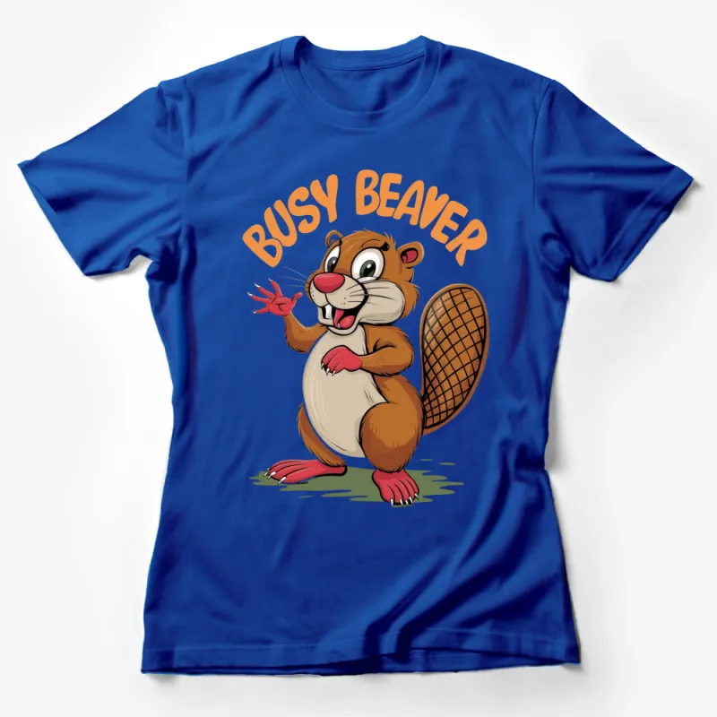 Busy Beaver Cartoon Graphic T-Shirt, Cute Animal Design Tee, Unisex Casual Wear Female T-Shirt