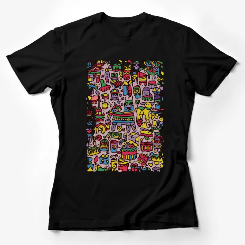 Colorful Abstract Art T-Shirt, Whimsical Doodle Patterns Unisex Tee, Unique Graphic Design Top Female T-Shirt