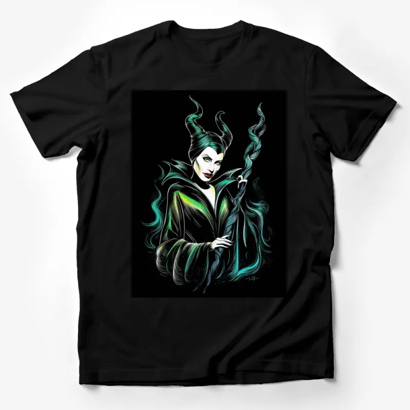 Enchanted Witch Green and Black Graphic T-Shirt, Mystical Sorceress Art, Fantasy Clothing for All Male T-Shirt