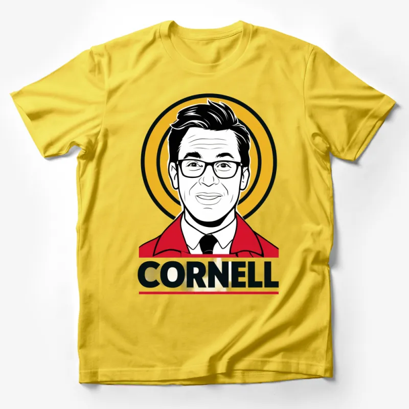 Retro Style Cornell Inspired Graphic T-Shirt, Vintage Cartoon Portrait Tee, Bold Collegiate Fashion Male T-Shirt