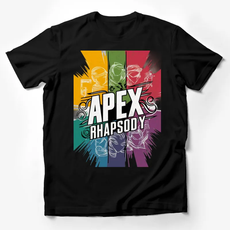 Apex Rhapsody Colorful Music Band T-Shirt, Unique Graphic Tee for Musicians, Bold Design Male T-Shirt