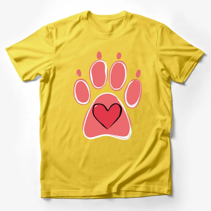 Cute Animal Paw Print with Heart T-Shirt, Love Pet Dog Cat Graphic Tee, Gift for Pet Lovers Male T-Shirt