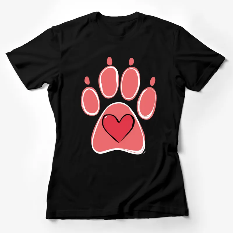 Cute Animal Paw Print with Heart T-Shirt, Love Pet Dog Cat Graphic Tee, Gift for Pet Lovers Female T-Shirt