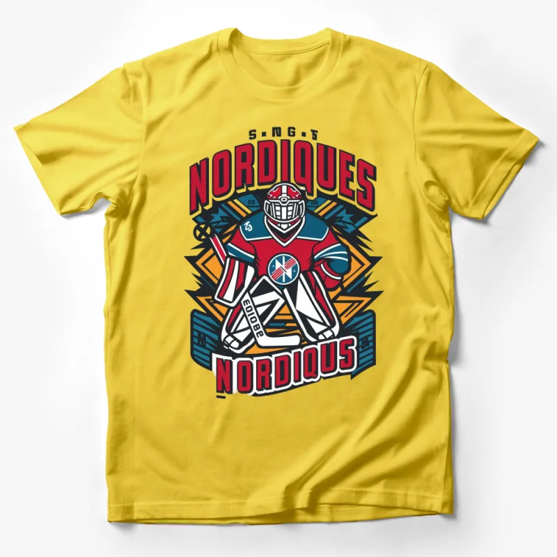 Vintage Hockey Goalie Graphic T-Shirt, Retro Nordiques Fan Merchandise, Bold Sports Tee Male T-Shirt