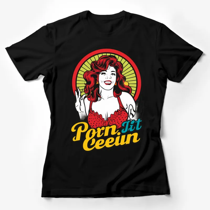 Vintage Pin-Up Girl T-Shirt, Retro Style Redhead Art, Classic Pop Art, Fashion Tee, Unique Gift Idea Female T-Shirt