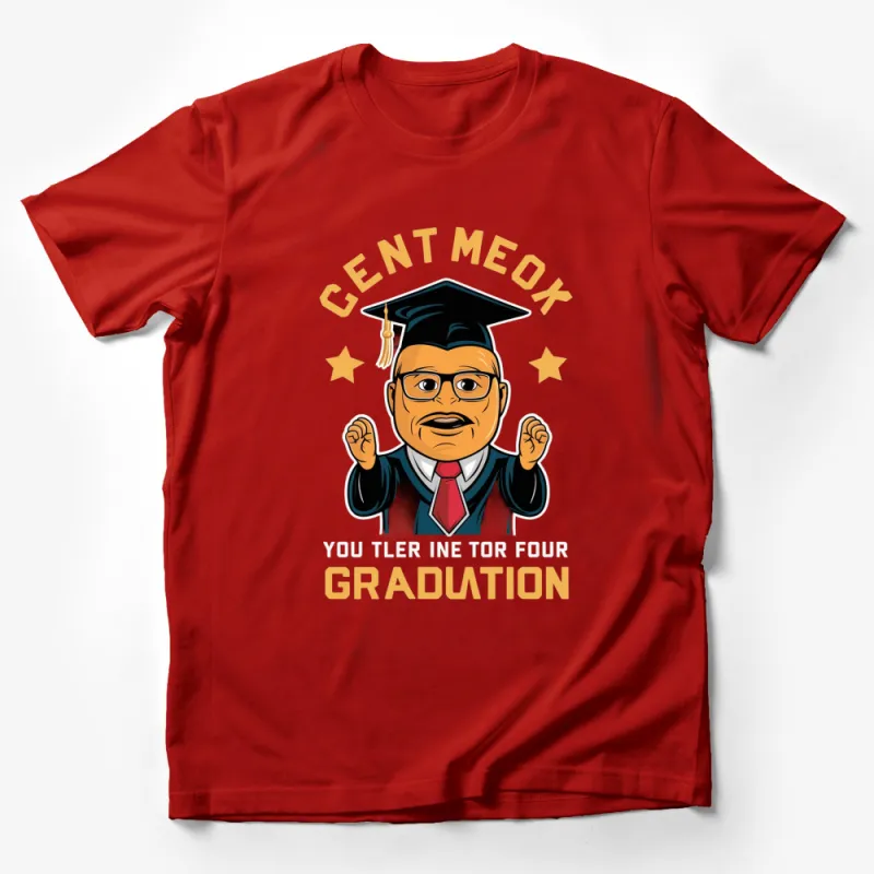 Graduation Cat T-Shirt Funny Cartoon Cat in Cap and Gown, Grad Gift, Unique College High School Grad Tee Male T-Shirt