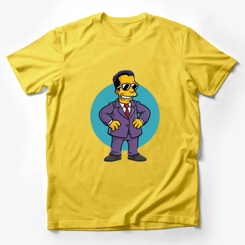 Cartoon Lawyer Character Purple Suit Cool Sunglasses Graphic T-Shirt Male T-Shirt