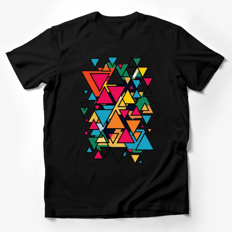 Colorful Geometric Triangle Design T-Shirt, Abstract Art Print Tee, Vibrant Color Triangle Shirt Male T-Shirt