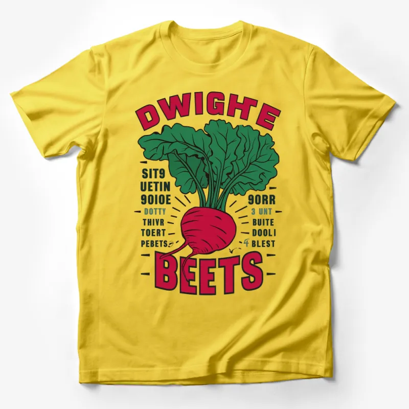 Dwight's Beet Farm Graphic T-Shirt, Red and Green Veggie Design, Fan Art Inspired Fashion Male T-Shirt