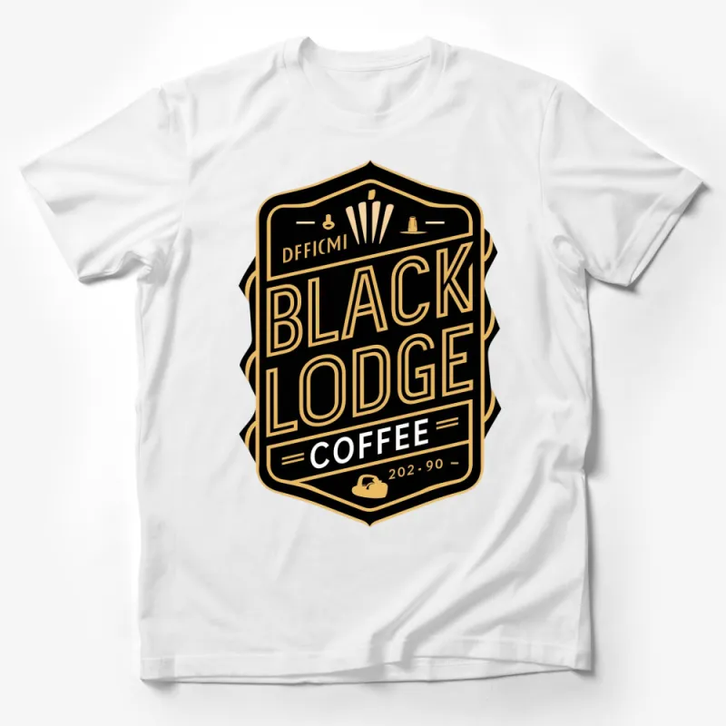 Vintage Black Lodge Coffee Badge Graphic T-Shirt, Classic Retro Style Tee, Unique Cafe Design Shirt Male T-Shirt