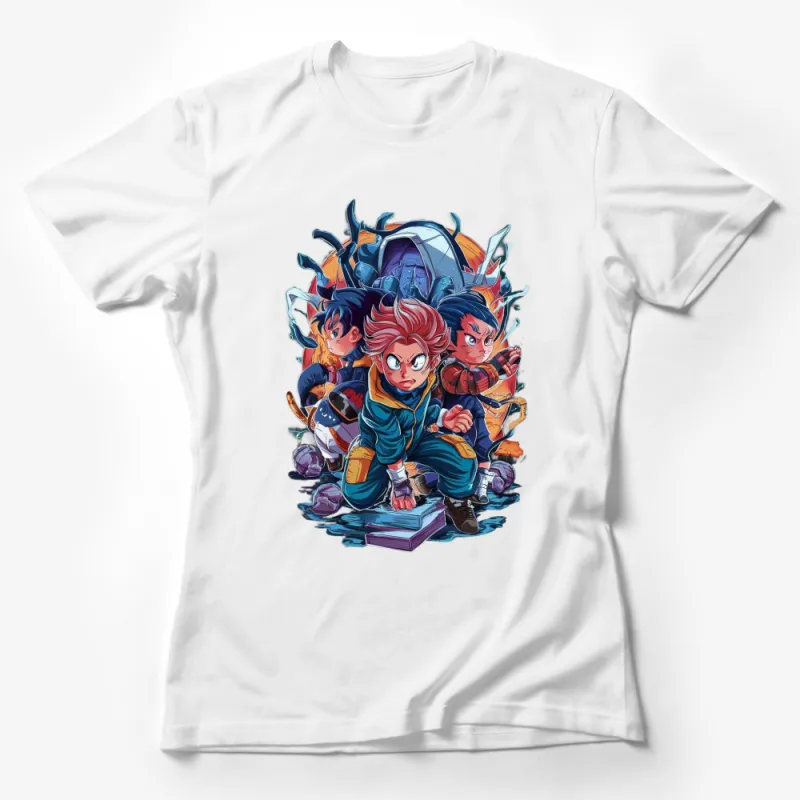 Anime Fantasy Adventure T-Shirt, Colorful Character Graphic Tee, Unisex Anime Shirt, Manga Fans Apparel Female T-Shirt