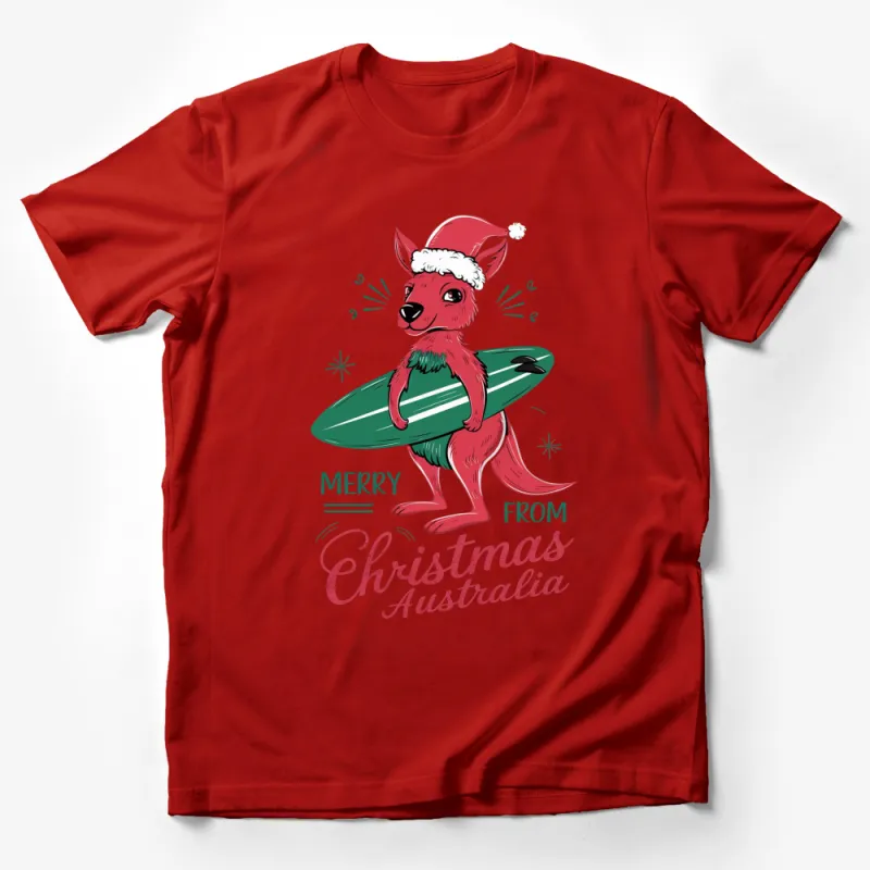 Christmas in Australia T-Shirt, Surfing Kangaroo with Santa Hat, Holiday Beach Tee, Unisex Graphic Shirt Male T-Shirt